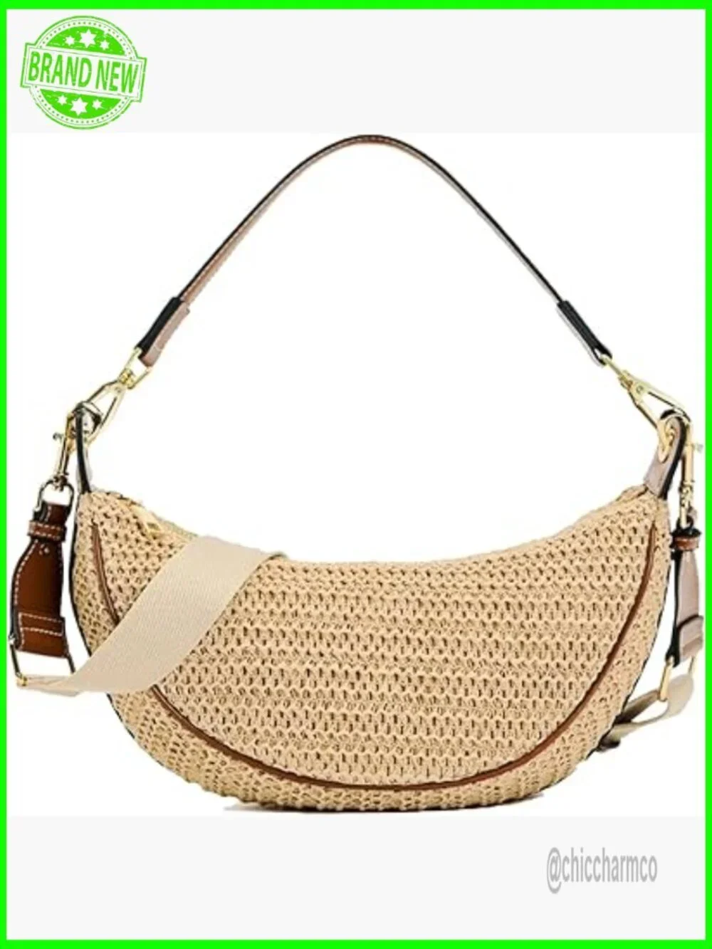 Straw Woven Crossbody Hobo Bag Adjustable Strap Summer Beach Purse